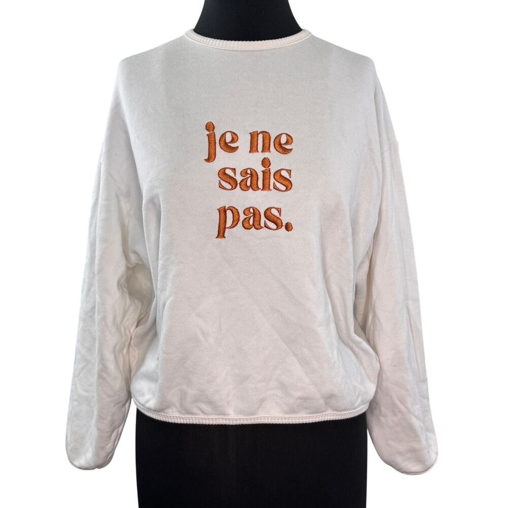 French Stripes Je Ne Sais Pas White Sweatshirt Crew Drop Shoulder Size Medium M